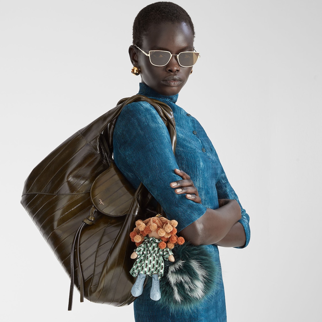 FENDI Spy Olive green inlaid hagfish leather bag - Image 7